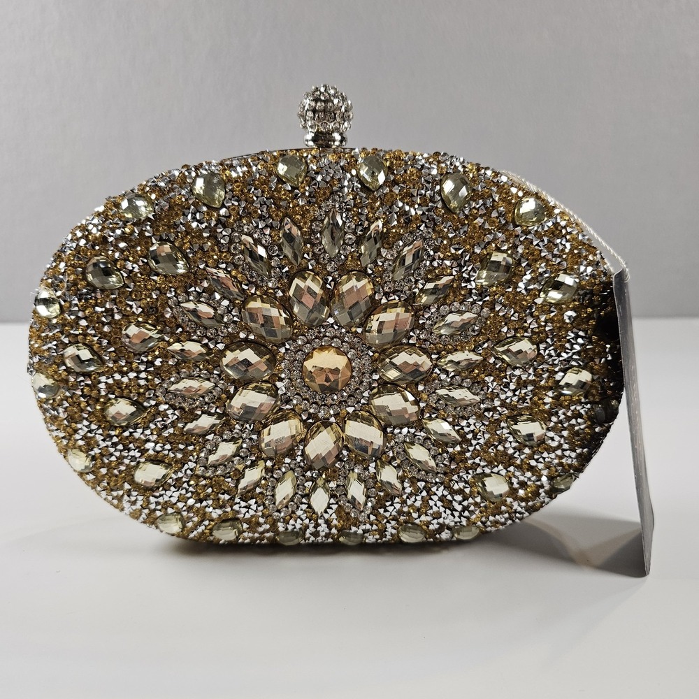 UBORSE Gold Rhinestone Crystal Evening Clutch Jeweled Formal Wedding Purse